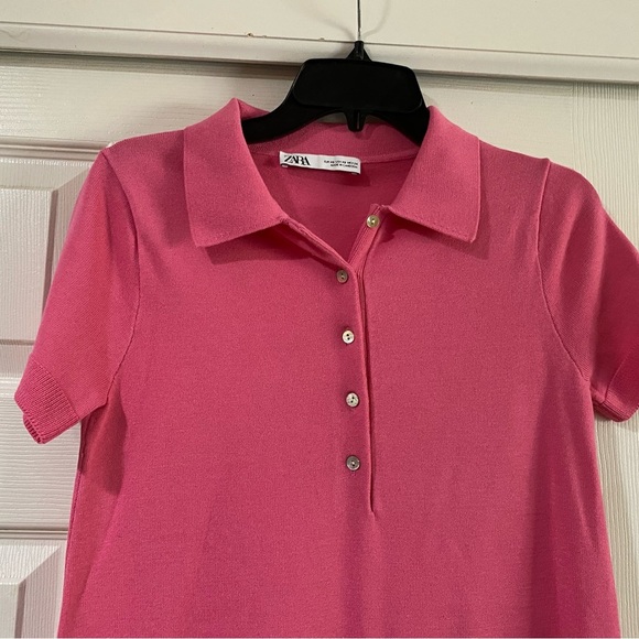 Zara Women's Basic Short Sleeve Short Knit Polo Dress Pink XS‎ - Picture 4 of 9